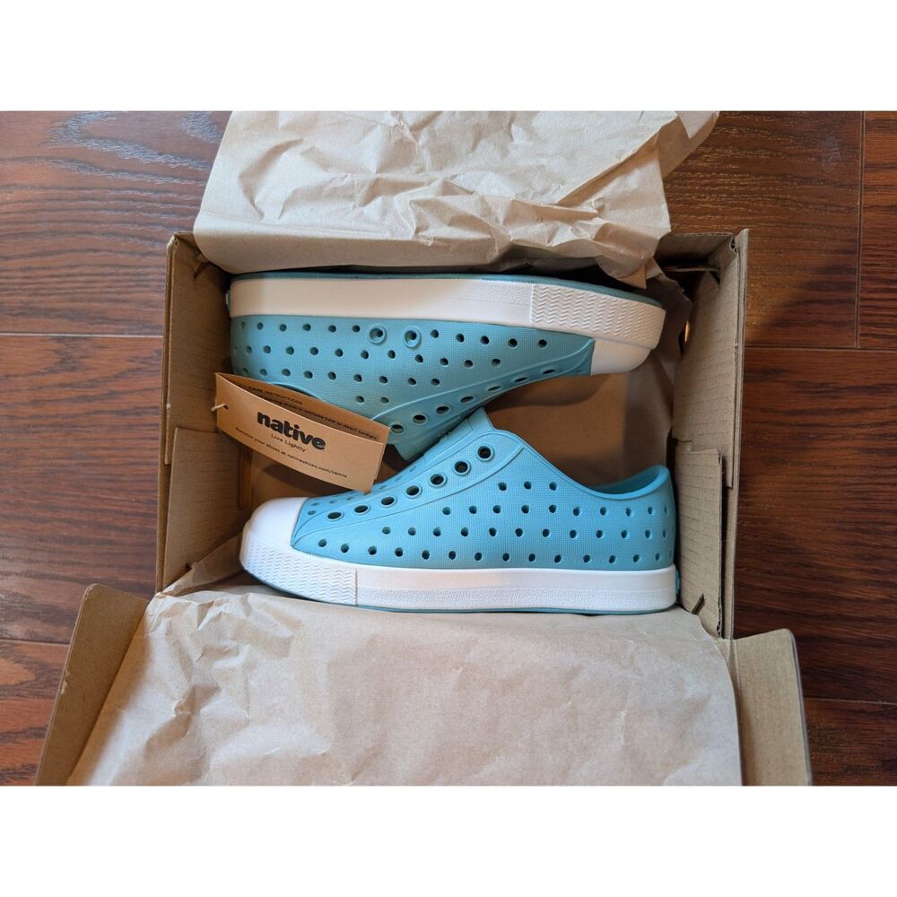 Native New Jefferson Berta Blue Shell White C9 Toddler Summer Shoes Slip Ons